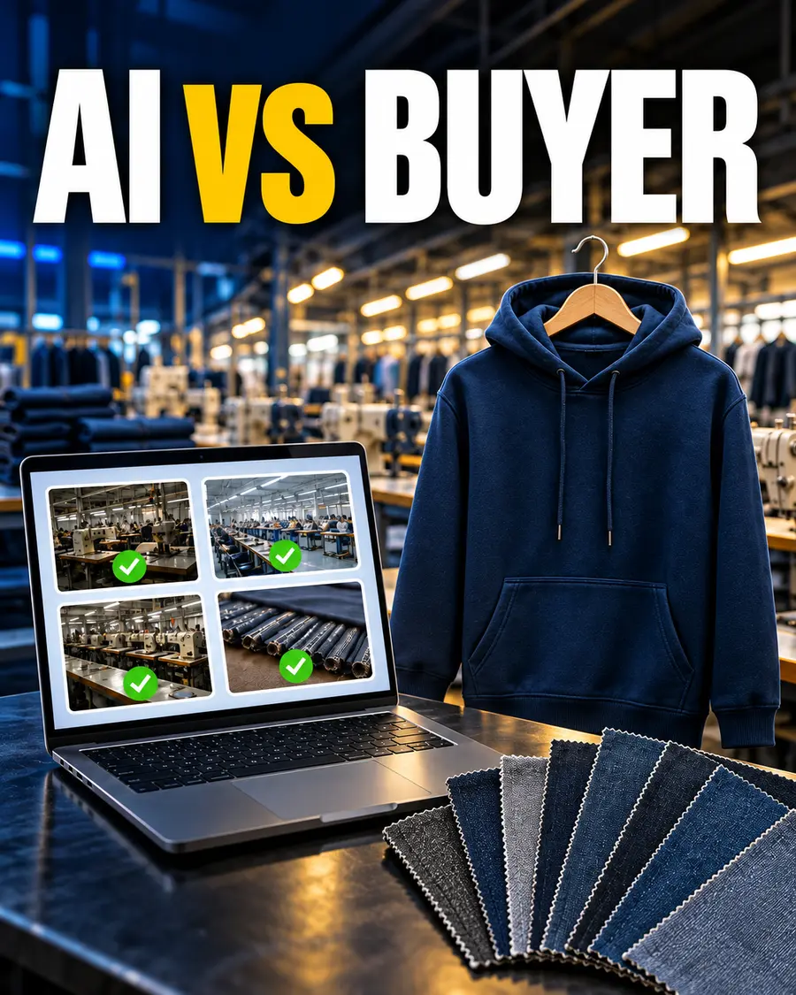 Conceptual illustration representing AI-assisted factory and supplier selection for apparel sourcing