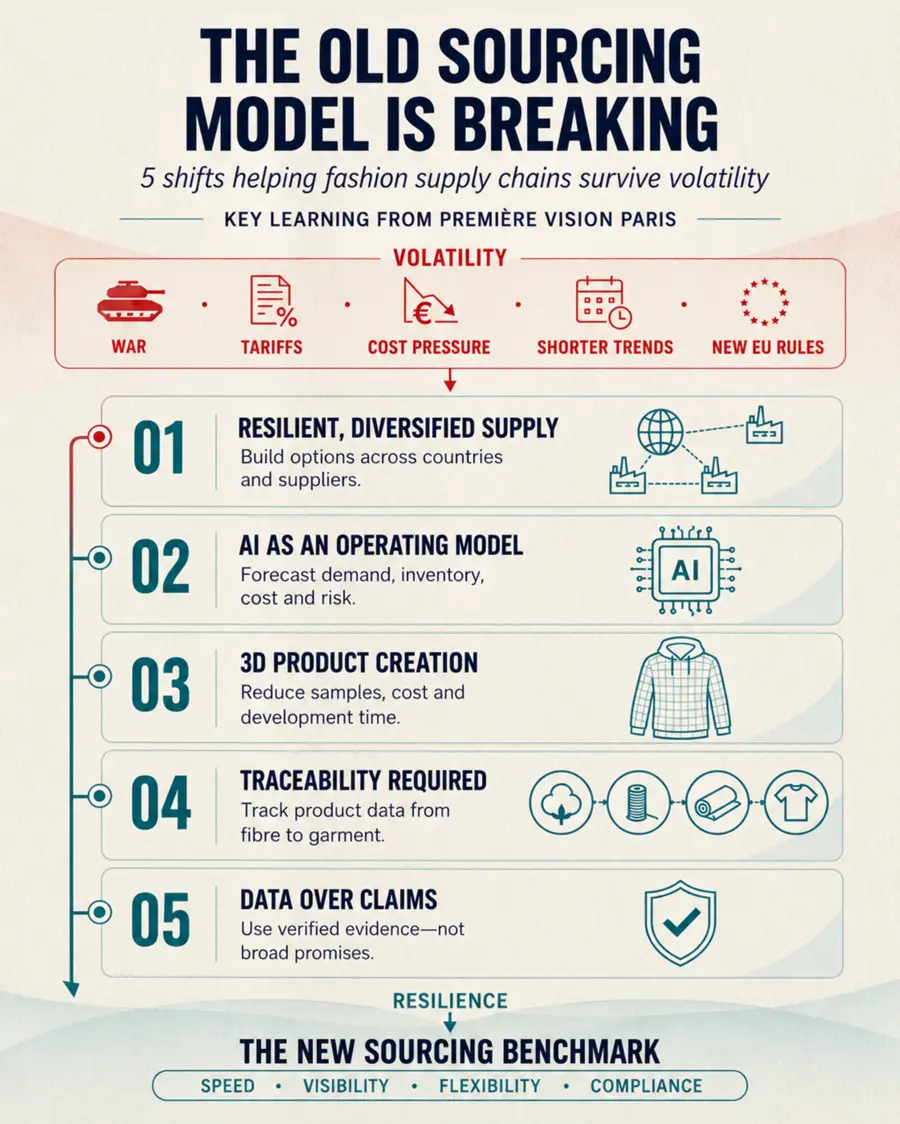 Conceptual illustration representing a sourcing model being rebuilt around resilience and evidence